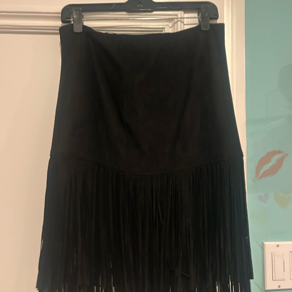 Topshop Black Fringed Midi Skirt Cocktail